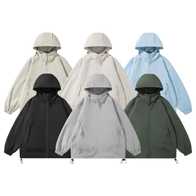 Hooded Raincoat with Zippered Pocket and Drawstring Hem