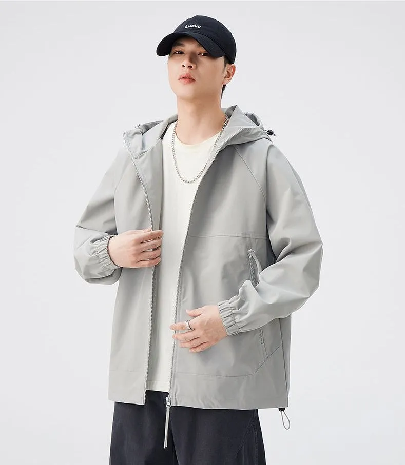 Hooded Raincoat with Zippered Pocket and Drawstring Hem