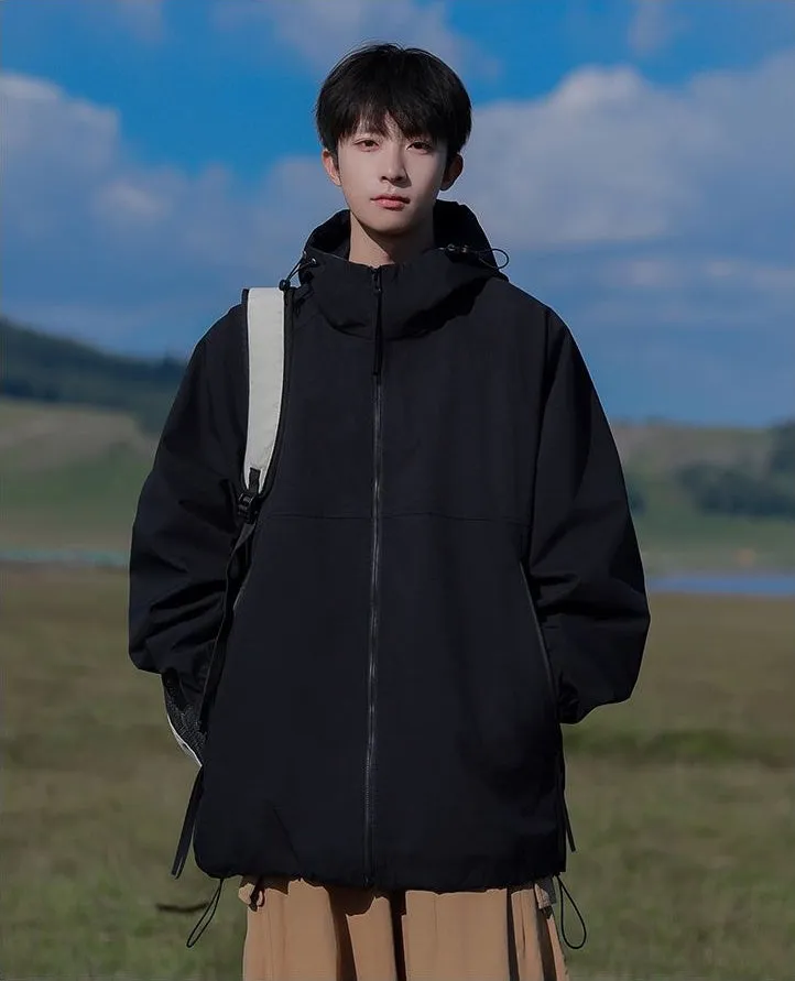 Hooded Raincoat with Zippered Pocket and Drawstring Hem