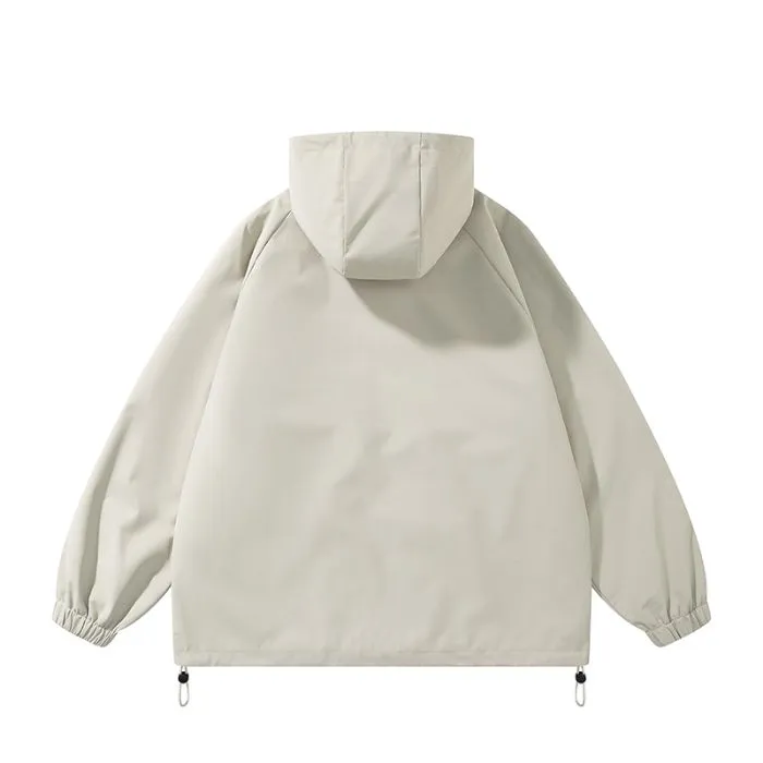 Hooded Raincoat with Zippered Pocket and Drawstring Hem