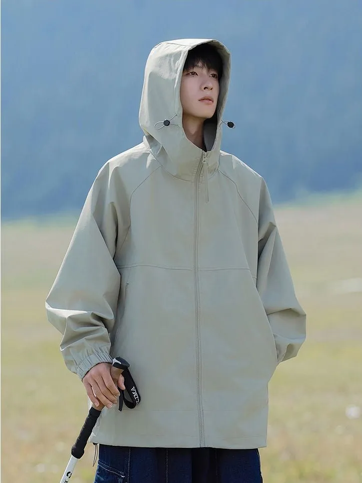 Hooded Raincoat with Zippered Pocket and Drawstring Hem