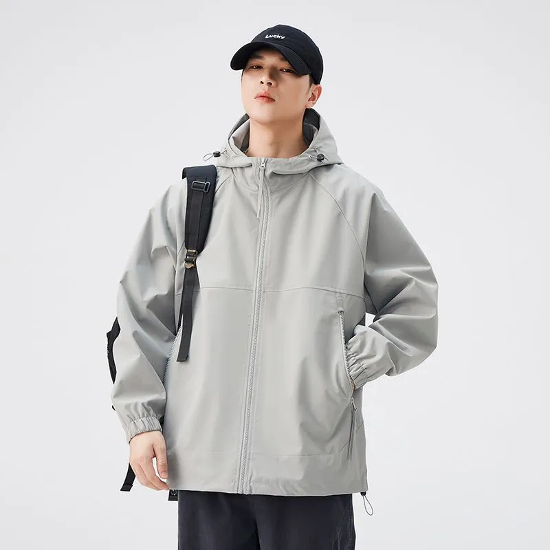 Hooded Raincoat with Zippered Pocket and Drawstring Hem