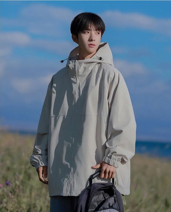 Hooded Raincoat with Zippered Pocket and Drawstring Hem