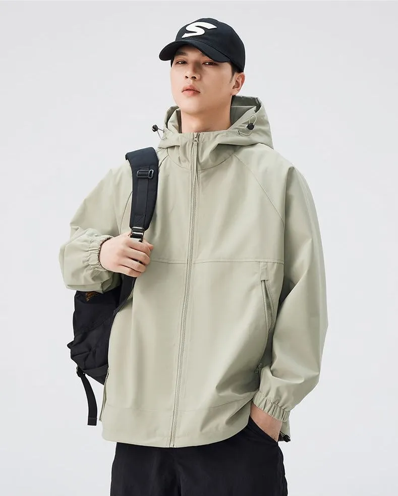 Hooded Raincoat with Zippered Pocket and Drawstring Hem