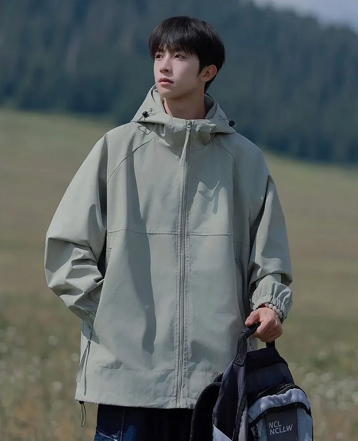 Hooded Raincoat with Zippered Pocket and Drawstring Hem