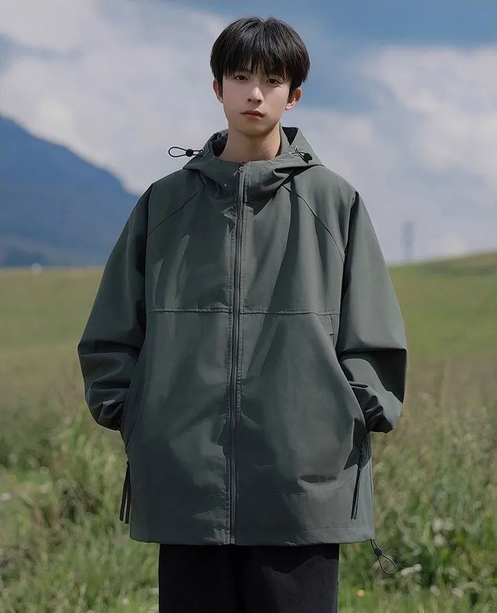 Hooded Raincoat with Zippered Pocket and Drawstring Hem