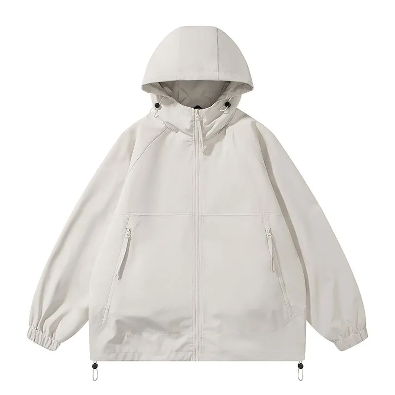 Hooded Raincoat with Zippered Pocket and Drawstring Hem