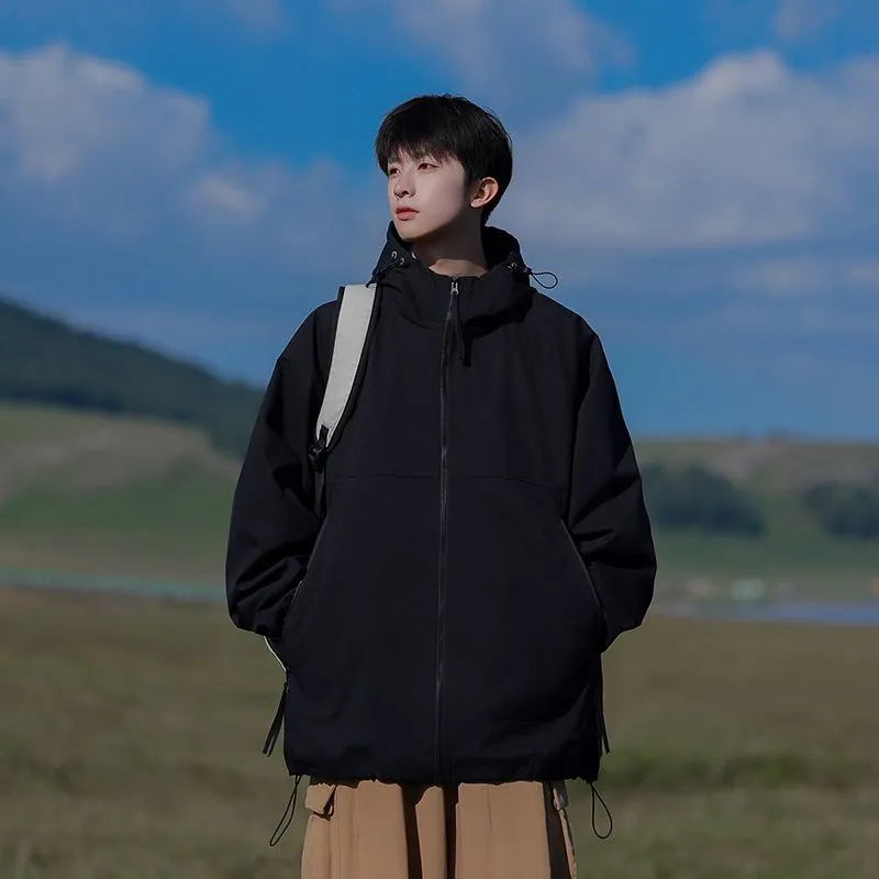Hooded Raincoat with Zippered Pocket and Drawstring Hem