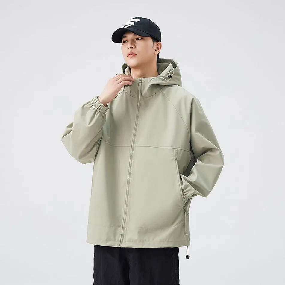 Hooded Raincoat with Zippered Pocket and Drawstring Hem