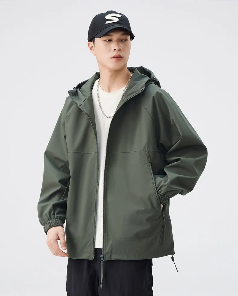Hooded Raincoat with Zippered Pocket and Drawstring Hem
