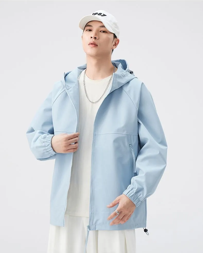 Hooded Raincoat with Zippered Pocket and Drawstring Hem