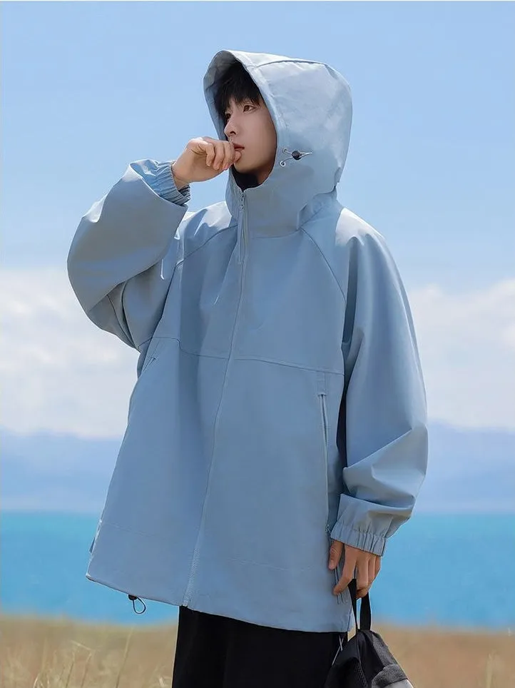 Hooded Raincoat with Zippered Pocket and Drawstring Hem
