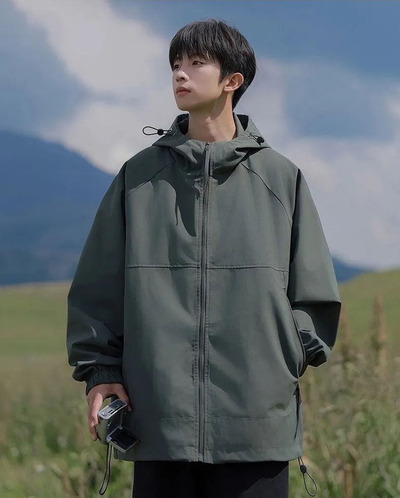 Hooded Raincoat with Zippered Pocket and Drawstring Hem