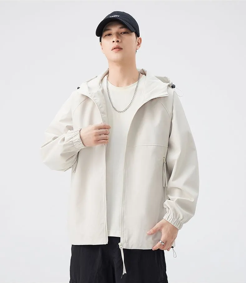 Hooded Raincoat with Zippered Pocket and Drawstring Hem