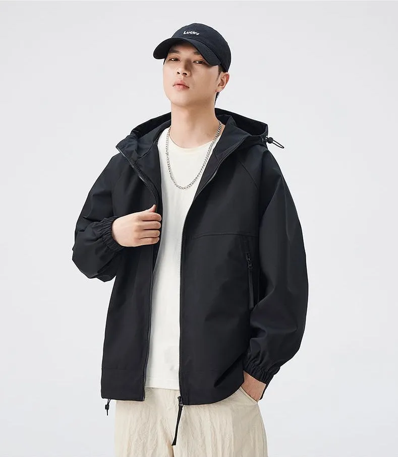 Hooded Raincoat with Zippered Pocket and Drawstring Hem
