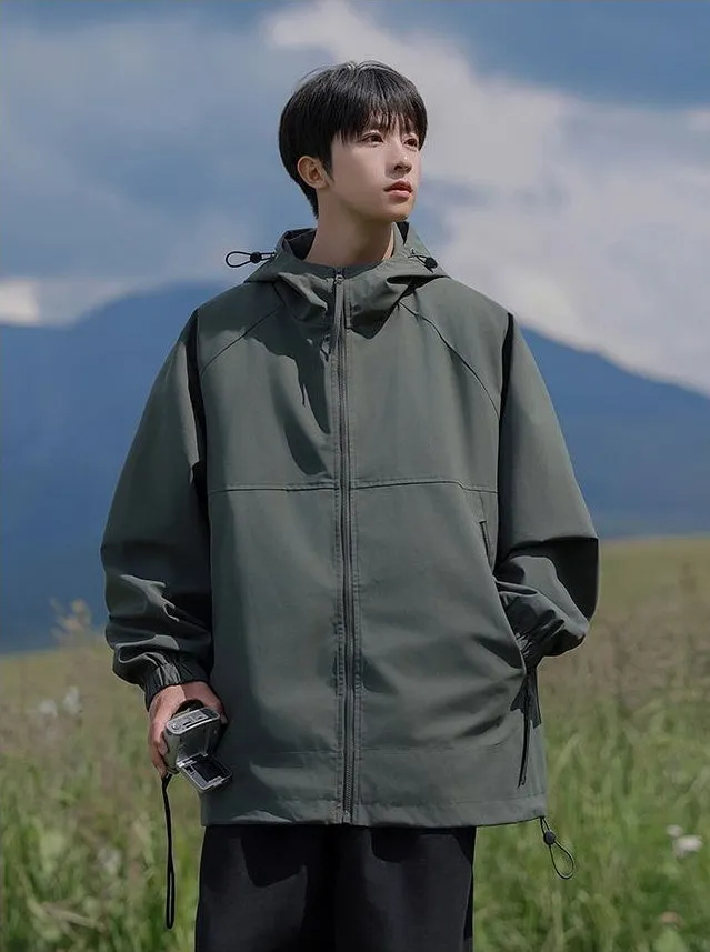 Hooded Raincoat with Zippered Pocket and Drawstring Hem
