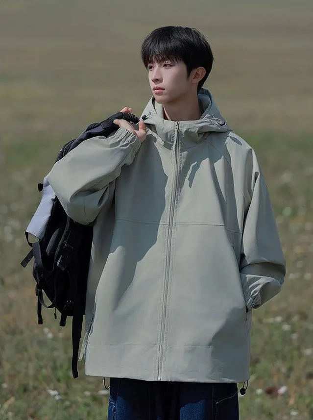 Hooded Raincoat with Zippered Pocket and Drawstring Hem