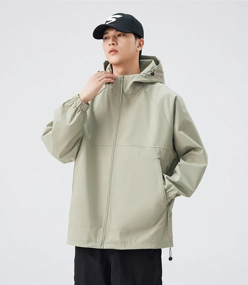 Hooded Raincoat with Zippered Pocket and Drawstring Hem