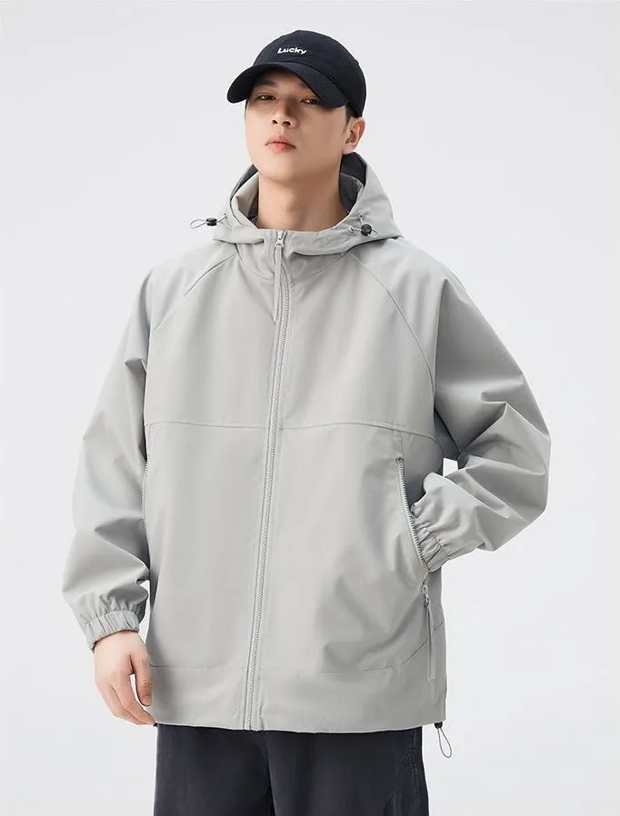Hooded Raincoat with Zippered Pocket and Drawstring Hem