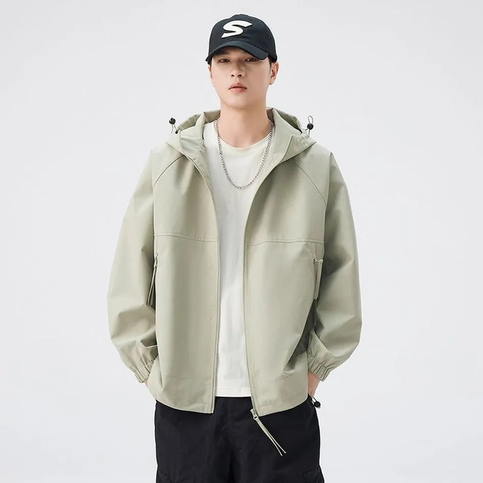 Hooded Raincoat with Zippered Pocket and Drawstring Hem