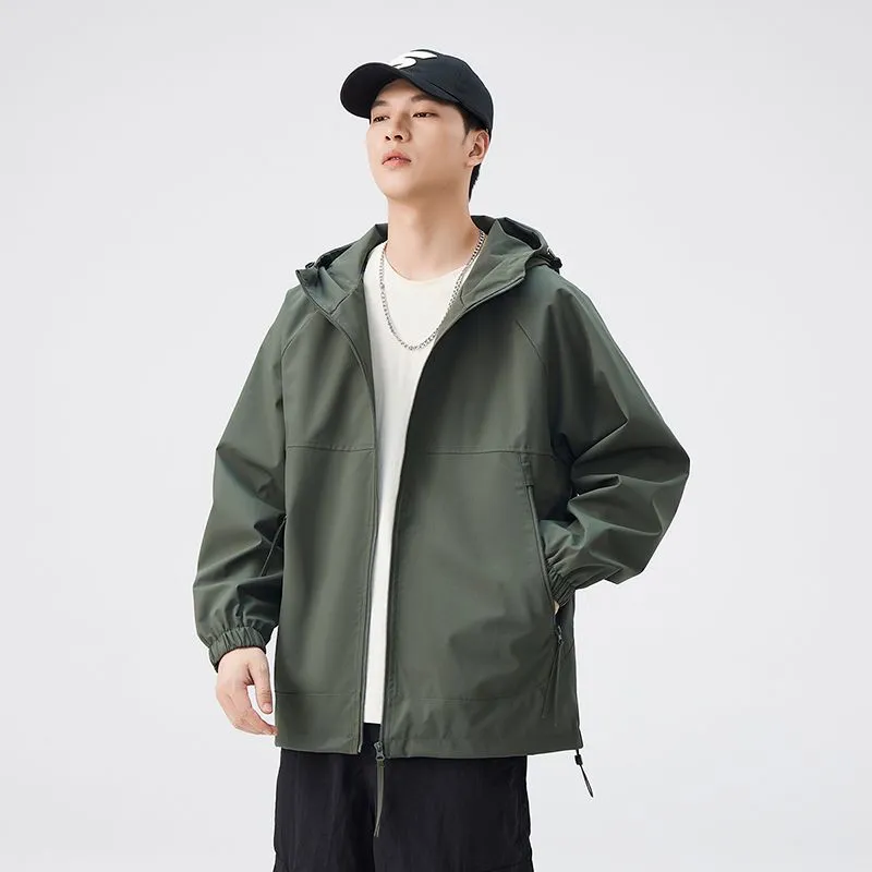Hooded Raincoat with Zippered Pocket and Drawstring Hem
