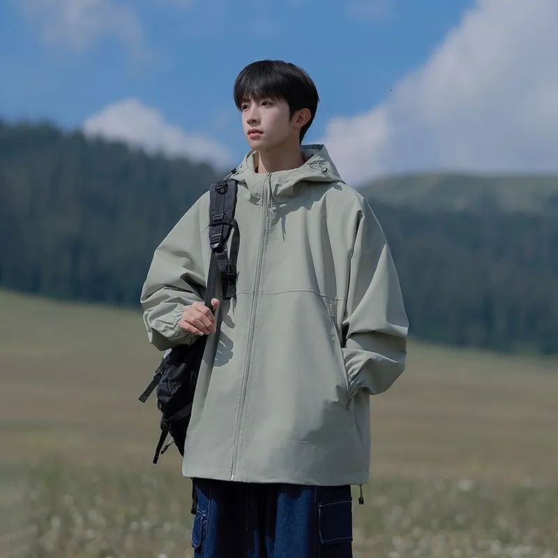Hooded Raincoat with Zippered Pocket and Drawstring Hem