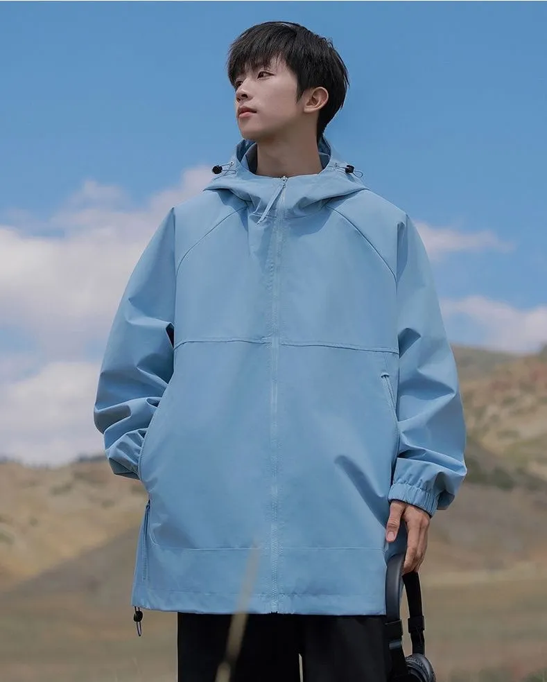 Hooded Raincoat with Zippered Pocket and Drawstring Hem