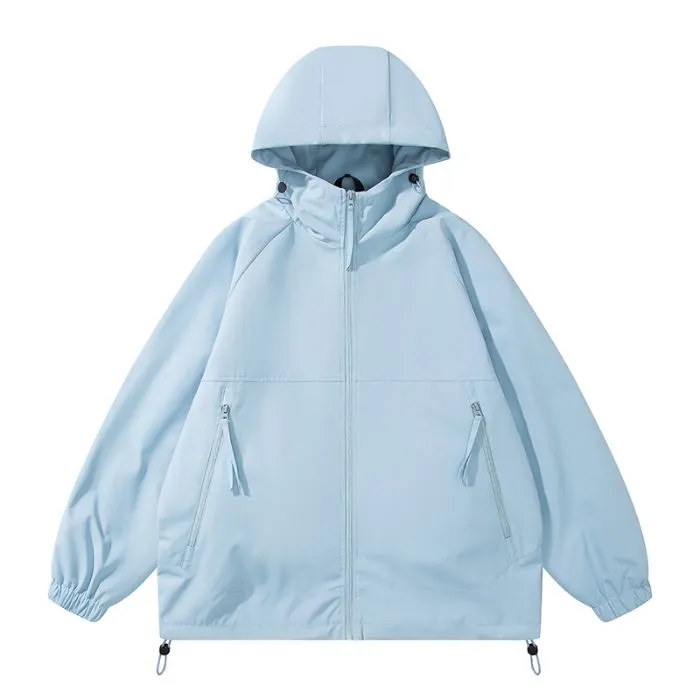 Hooded Raincoat with Zippered Pocket and Drawstring Hem