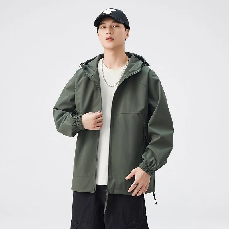 Hooded Raincoat with Zippered Pocket and Drawstring Hem