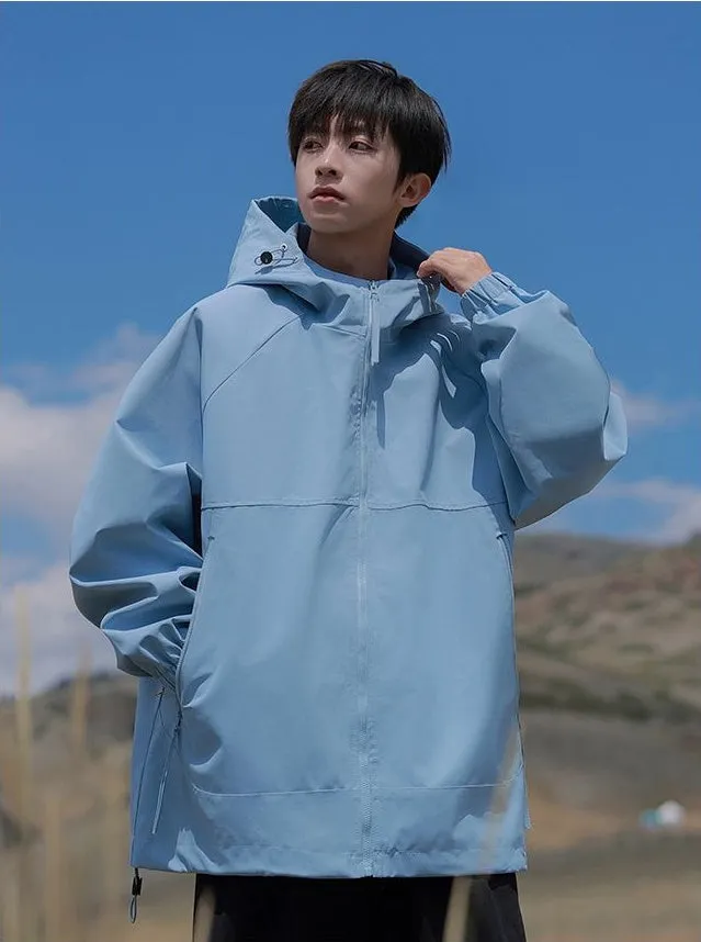 Hooded Raincoat with Zippered Pocket and Drawstring Hem