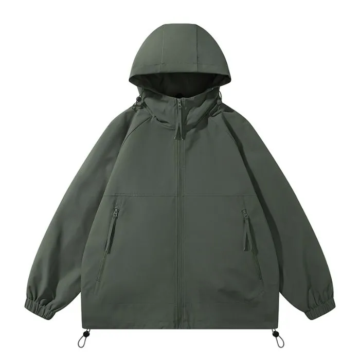Hooded Raincoat with Zippered Pocket and Drawstring Hem