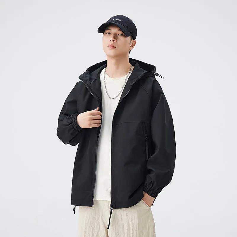 Hooded Raincoat with Zippered Pocket and Drawstring Hem