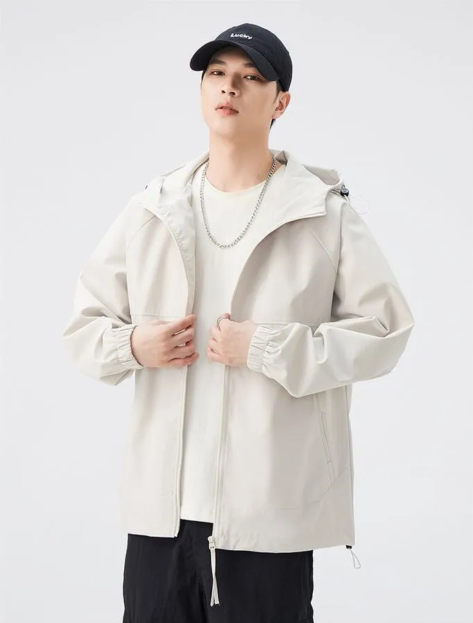 Hooded Raincoat with Zippered Pocket and Drawstring Hem
