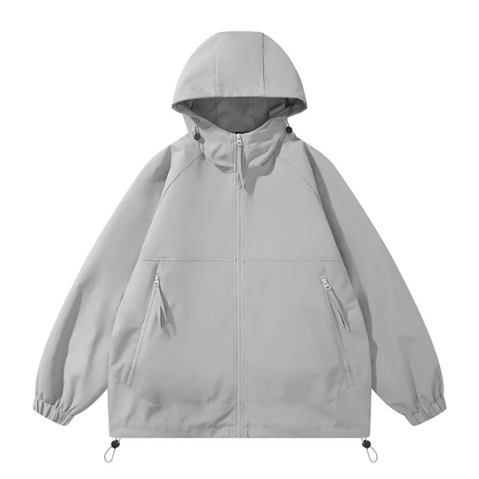 Hooded Raincoat with Zippered Pocket and Drawstring Hem