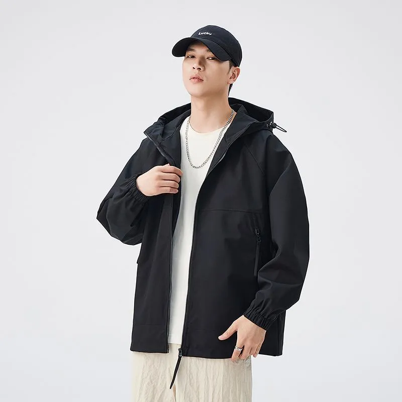 Hooded Raincoat with Zippered Pocket and Drawstring Hem