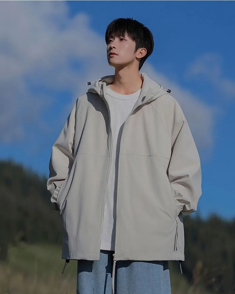 Hooded Raincoat with Zippered Pocket and Drawstring Hem