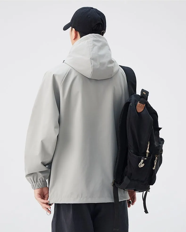 Hooded Raincoat with Zippered Pocket and Drawstring Hem