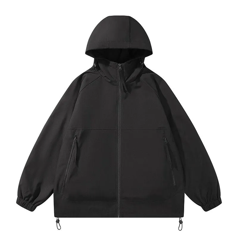 Hooded Raincoat with Zippered Pocket and Drawstring Hem