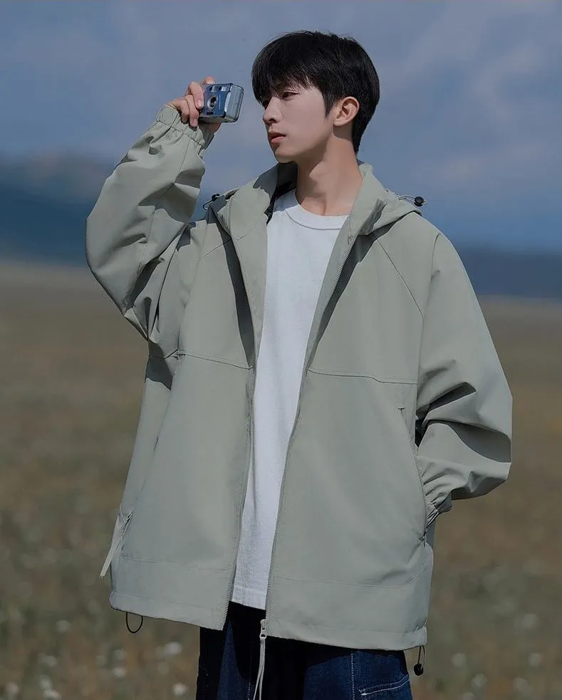 Hooded Raincoat with Zippered Pocket and Drawstring Hem