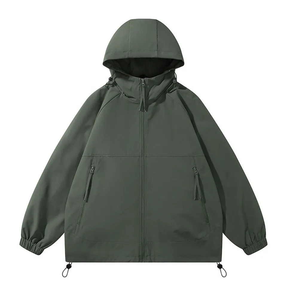 Hooded Raincoat with Zippered Pocket and Drawstring Hem