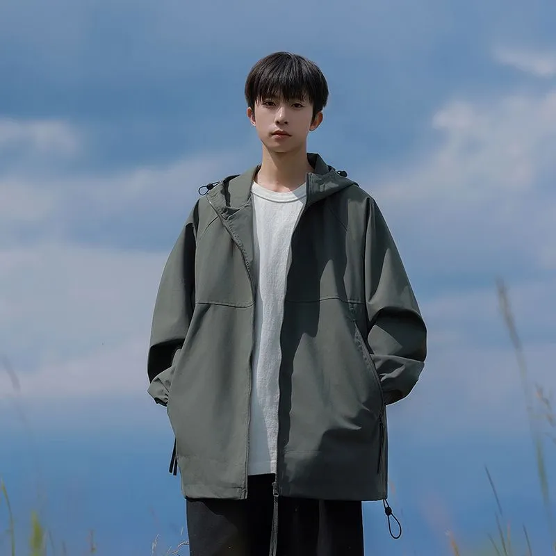 Hooded Raincoat with Zippered Pocket and Drawstring Hem
