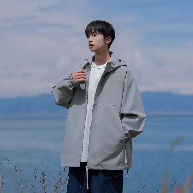 Hooded Raincoat with Zippered Pocket and Drawstring Hem