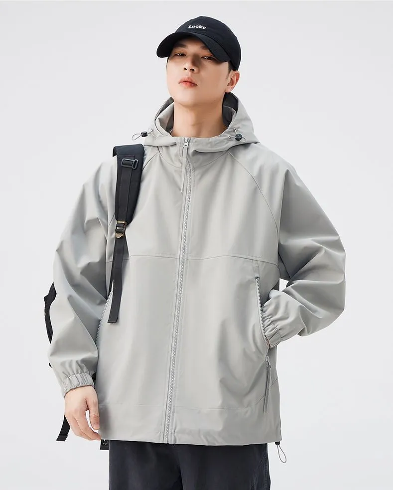 Hooded Raincoat with Zippered Pocket and Drawstring Hem