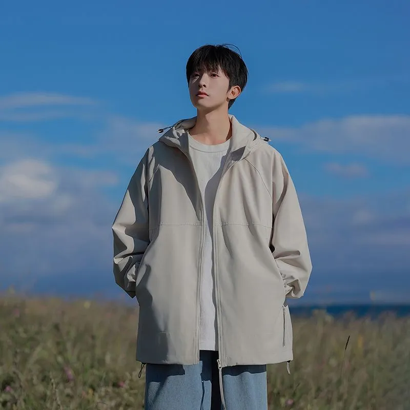 Hooded Raincoat with Zippered Pocket and Drawstring Hem