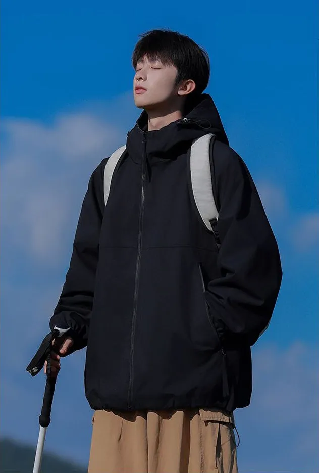 Hooded Raincoat with Zippered Pocket and Drawstring Hem