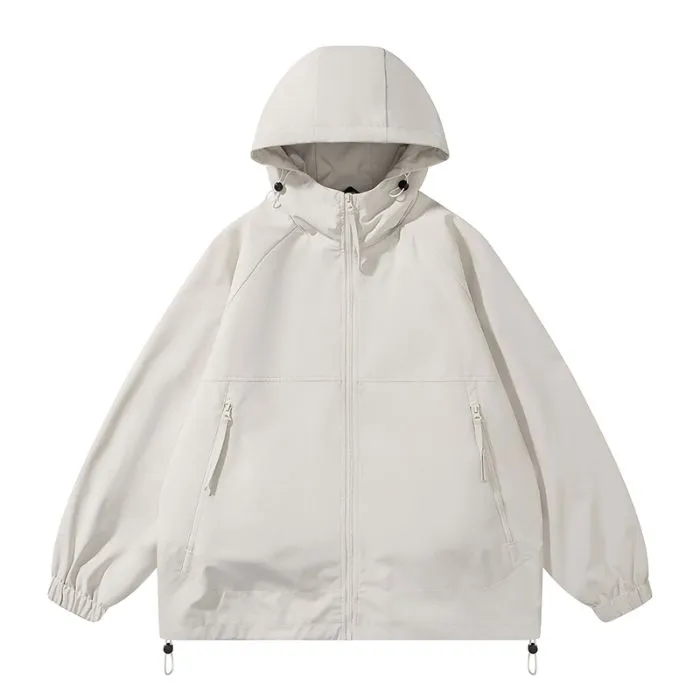 Hooded Raincoat with Zippered Pocket and Drawstring Hem