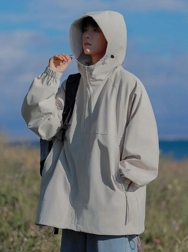 Hooded Raincoat with Zippered Pocket and Drawstring Hem