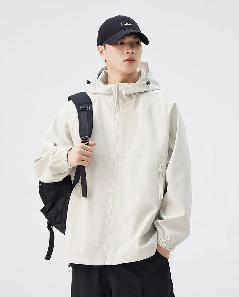 Hooded Raincoat with Zippered Pocket and Drawstring Hem