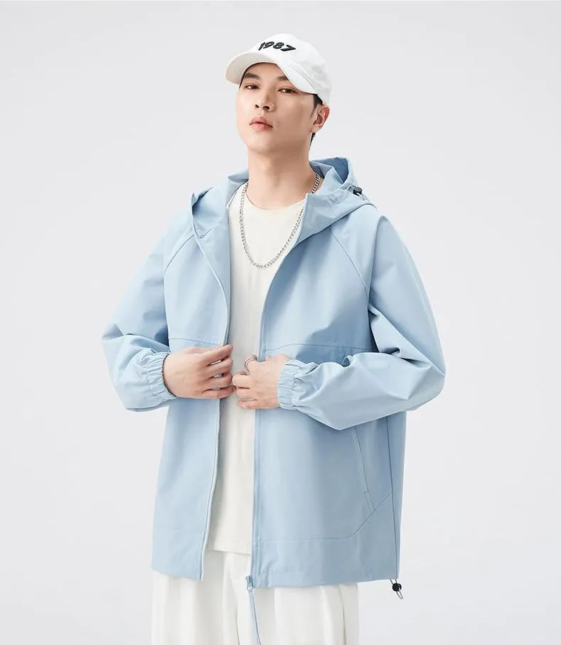 Hooded Raincoat with Zippered Pocket and Drawstring Hem