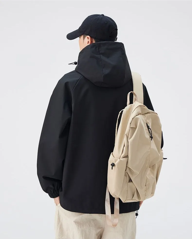 Hooded Raincoat with Zippered Pocket and Drawstring Hem